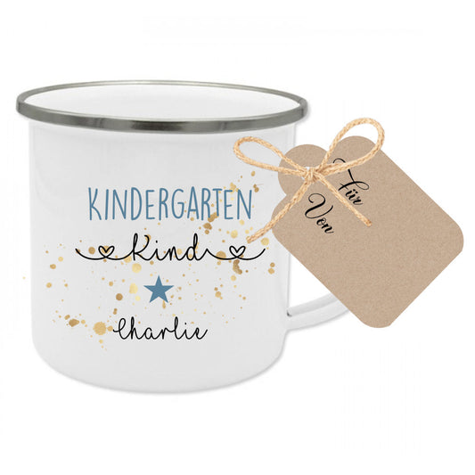 Tasse "Kindergartenkind" mit Namen für Kinder | Originelles Geschenk für Mädchen u. Jungen | Geschenk zum Kitastart | inkl. Geschenkanhänger | 2 Farbvarianten zur Auswahl