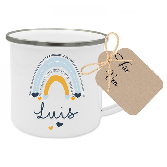 Tasse für Jungen u. Mädchen "Regenbogen" mit Namen | Sinnvolles Geschenk für Kinder | Persönlicher Kinderbecher, liebevoll personalisiert | 2 Motivvarianten zur Auswahl