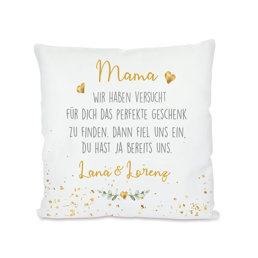 Kissen mit Spruch "Mama, wir haben versucht..." | Personalisiertes Geschenk für Mütter | 4 Motivvarianten zur Auswahl
