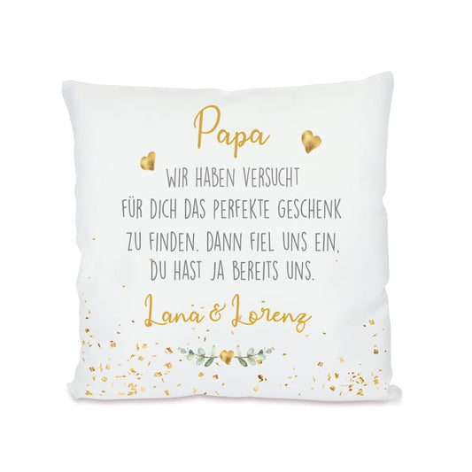 Kissen mit Spruch "Papa, wir haben versucht..." | Personalisiertes Geschenk für Väter mit Namen | 4 Motivvarianten zur Auswahl