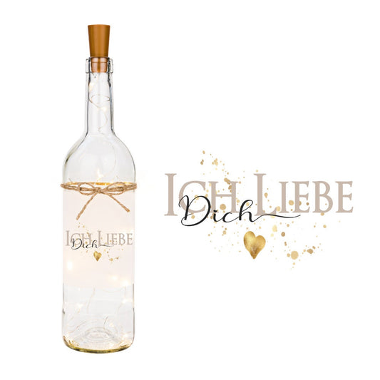 Flaschenlicht "Ich liebe Dich" | Besonderes Geschenk für Paare im Zeichen der Liebe | Perfekt zum Jahrestag u. zum Valentinstag | 2 Motivvarianten zur Auswahl