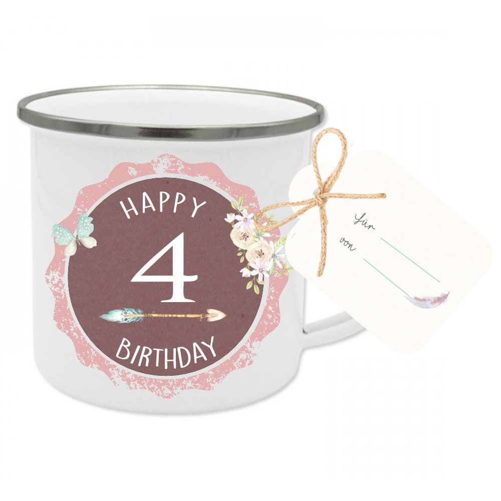 Tasse für Kinder zum 1 - 7 Geburtstag "Happy Birthday" | Schöne Geschenkidee, handgefertigt mit dem Alter des Kindes | 2 Farbvarianten für Jungen und Mädchen zur Auswahl