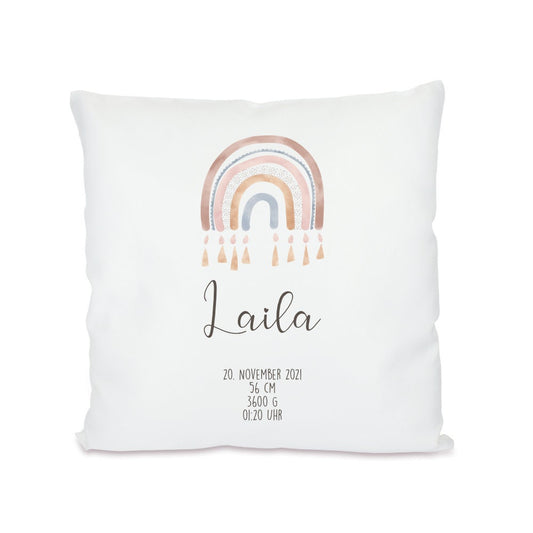 Besonderes Kissen für Babys und Kinder | Geburtskissen “Regenbogen" mit den Geburtsdaten | Personalisiertes Geschenk zur Geburt und Taufe | 5 Motivvarianten zur Auswahl