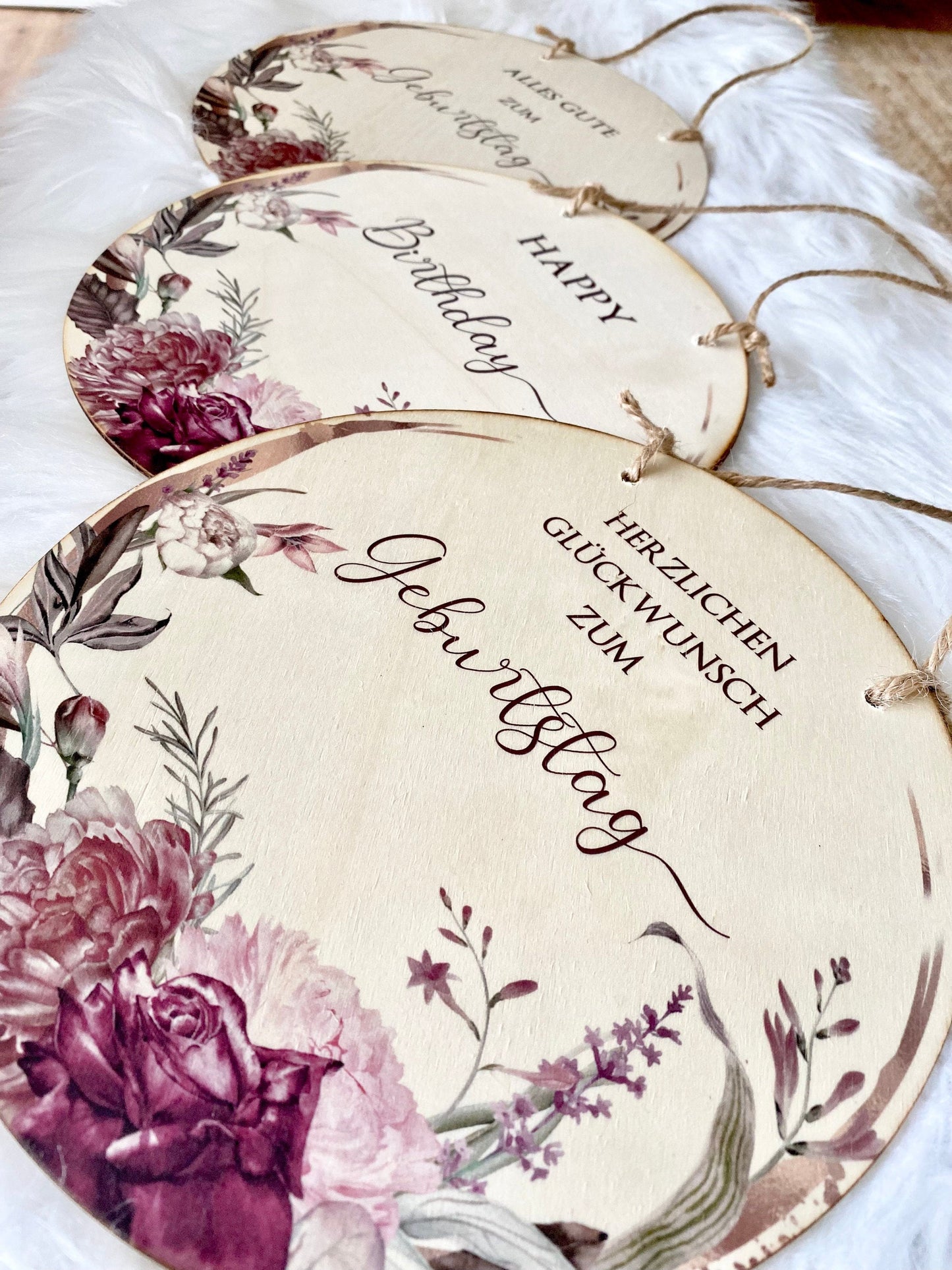 Holzschild "Happy Birthday" | Natürliche Geburtstagsdekoration und originelles Geschenk zum Geburtstag | 3 Motivvarianten zur Auswahl