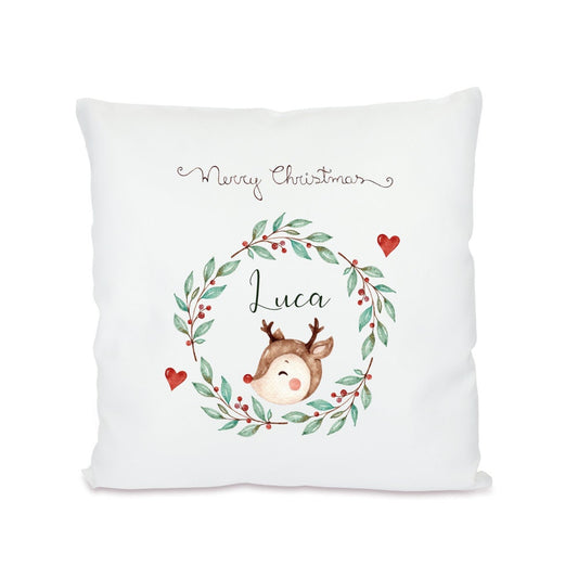 Kissen für Kinder "Merry Christmas" mit Namen und Rentier | Niedliche Geschenkidee für Mädchen und Jungen zu Weihnachten | 4 Produktvarianten zur Auswahl