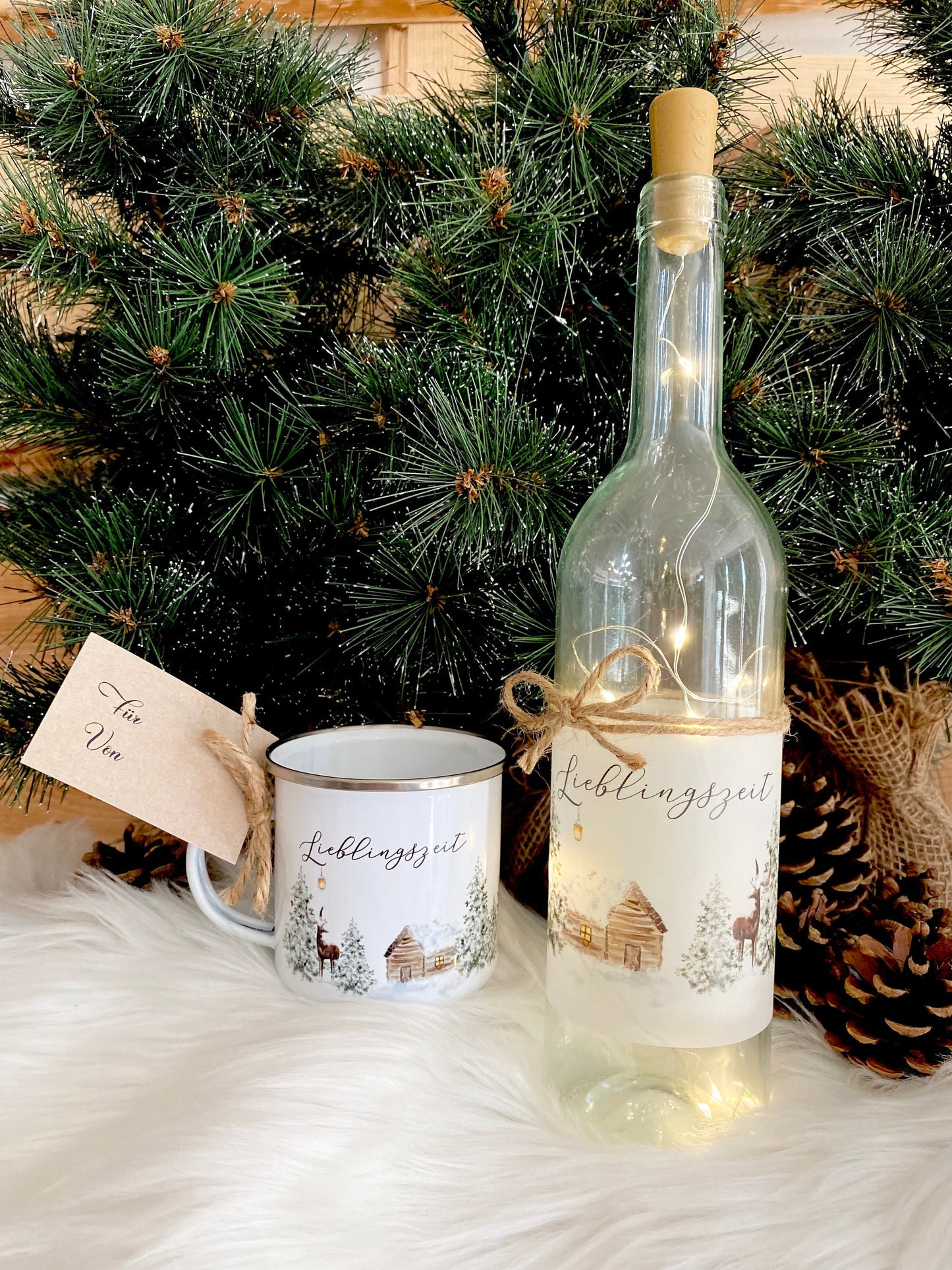 Weihnachtliches Flaschenlicht "Lieblingszeit“ | Besonderes Weihnachtsgeschenk und winterliche Dekoration | Perfektes Geschenk zum Nikolaus und zu Weihnachten