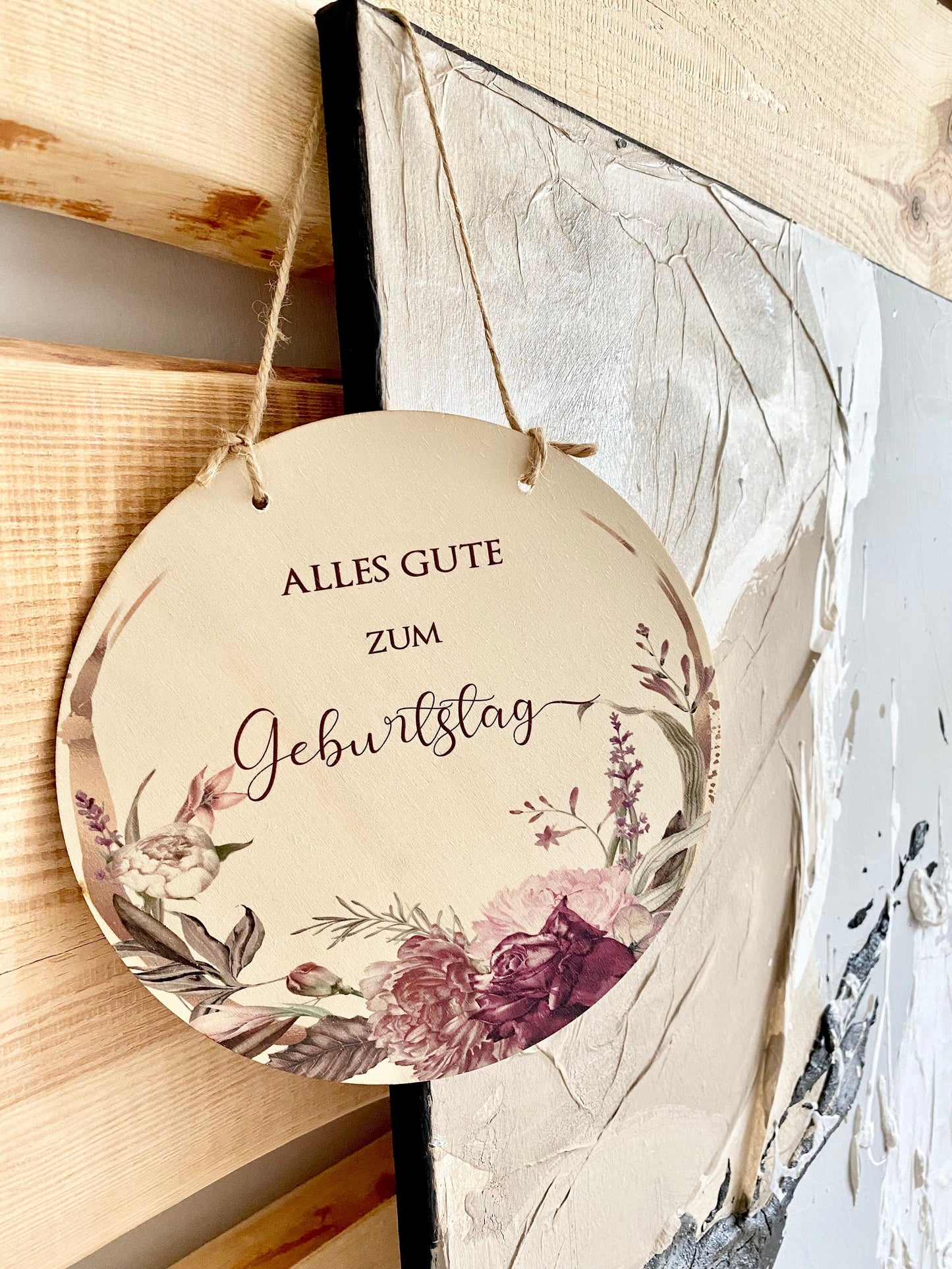 Holzschild "Happy Birthday" | Natürliche Geburtstagsdekoration und originelles Geschenk zum Geburtstag | 3 Motivvarianten zur Auswahl