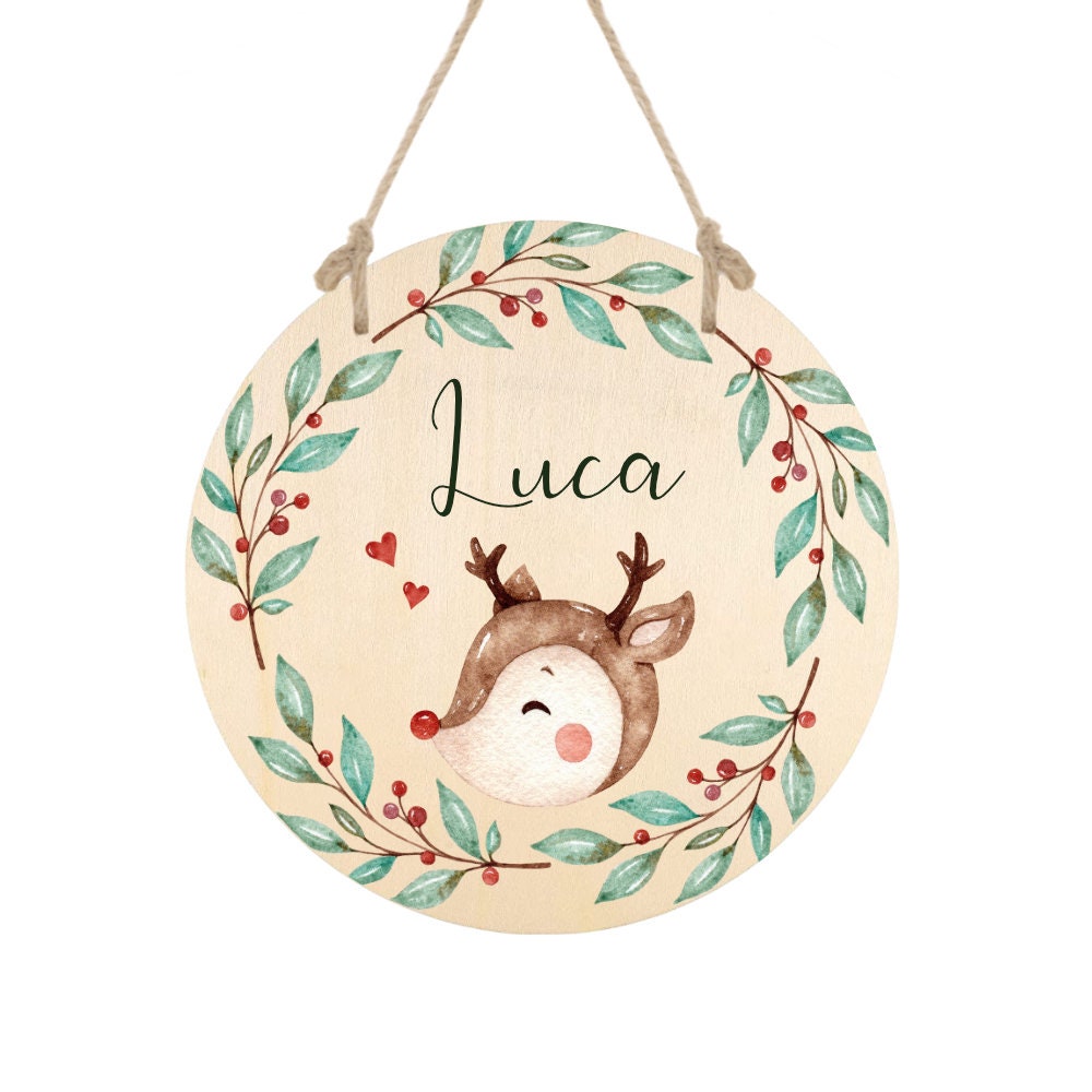 Kissen für Kinder "Merry Christmas" mit Namen und Rentier | Niedliche Geschenkidee für Mädchen und Jungen zu Weihnachten |  4 Produktvarianten zur Auswahl