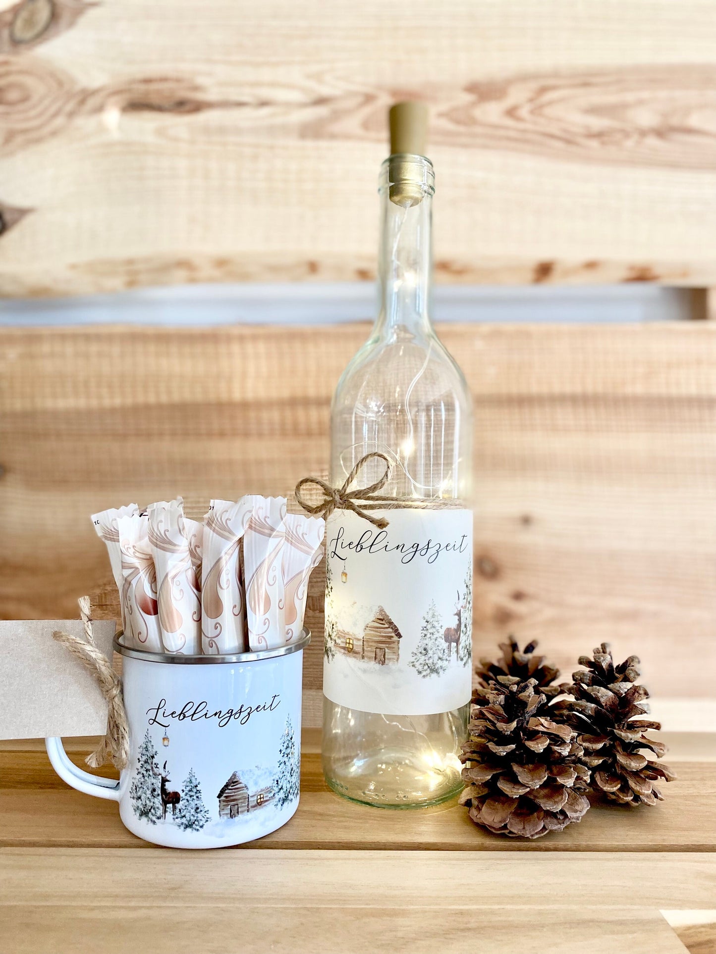 Weihnachtliches Flaschenlicht "Lieblingszeit“ | Besonderes Weihnachtsgeschenk und winterliche Dekoration | Perfektes Geschenk zum Nikolaus und zu Weihnachten