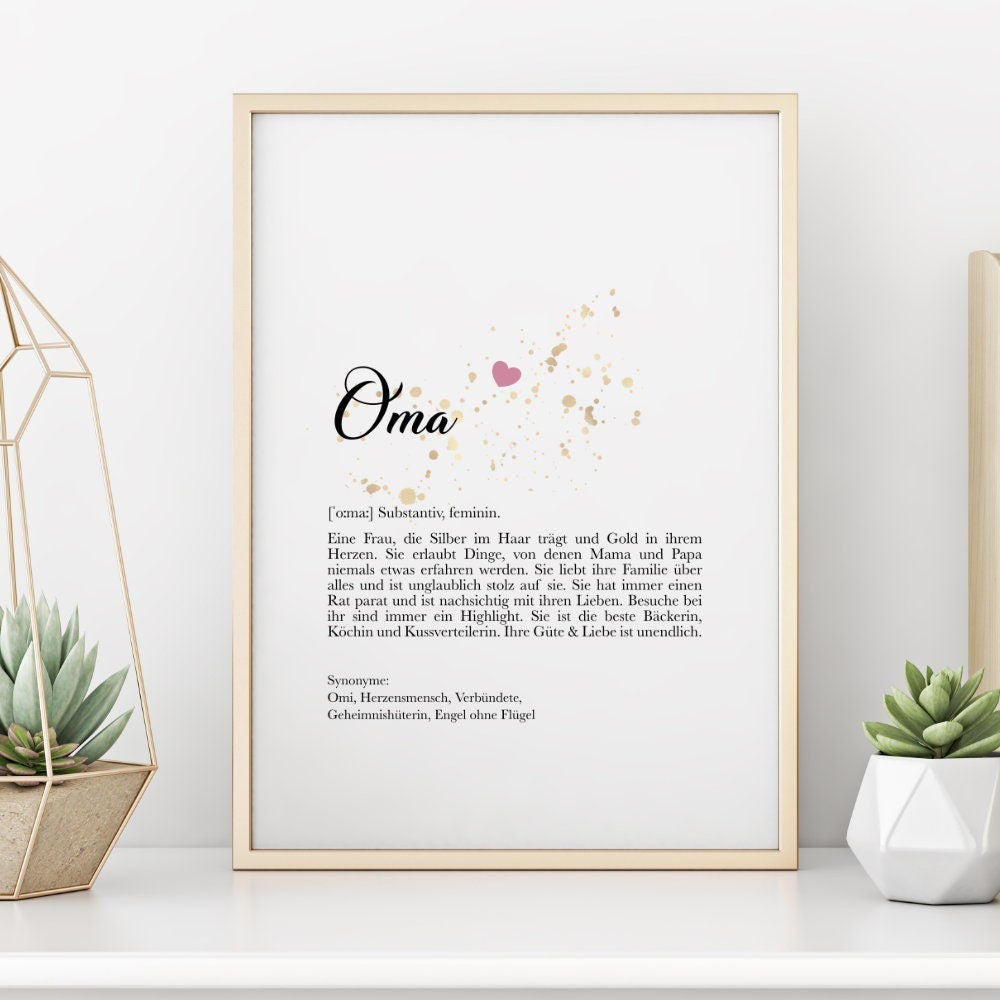 Poster "Oma" mit Definition | Besonderes Geschenk für Großmütter | 9 Motivvarianten zur Auswahl